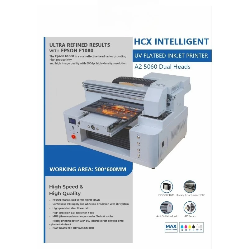 Picture 3: A2 5060 4060 Size Two Print Heads Flatbed Printer Machine for All Materials