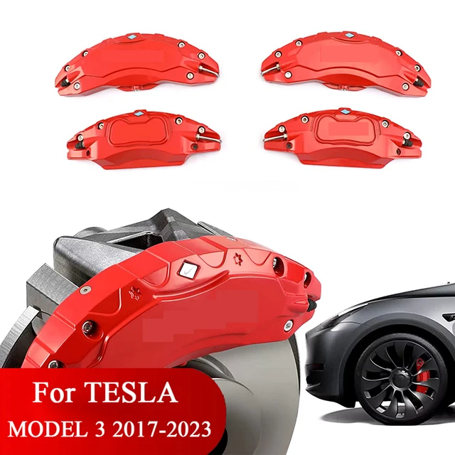 Osłony zacisków hamulcowych do Tesla Model 3 2017 2018 2019 2020 2021 2022 2023, 4 sztuki, nakładki na felgi 18 19 cali z naklejkami (nie pasują do 3 2024)