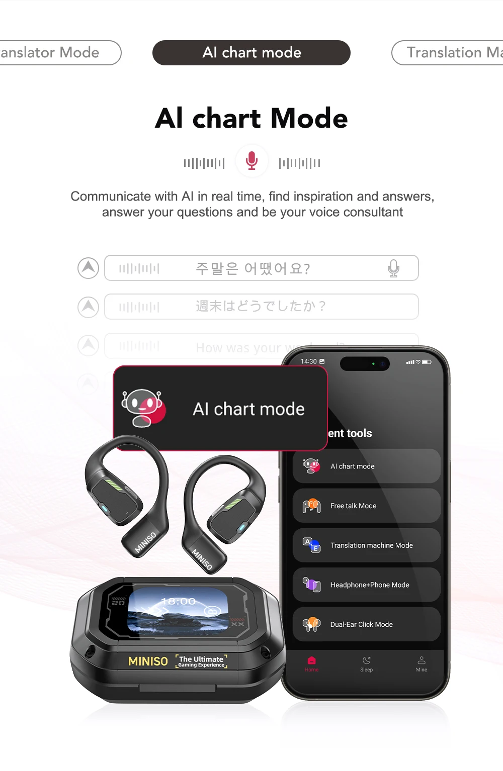 Übersetzer-Kopfhörer MINISO M98 AI Drahtlose Kopfhörer Büro-Chat-Headset ASMR Headset DIY APP AI Drahtlose Kopfhörer mit Mi – Detail 1
