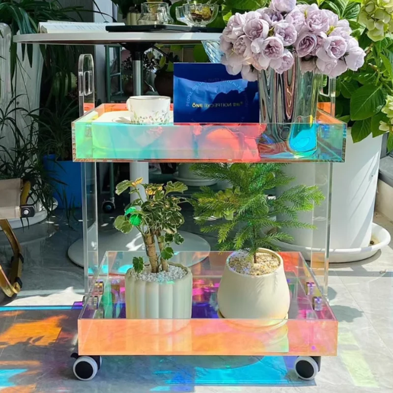 التصميم الجمالي طاولة جانبية الحد الأدنى عجلات بلاستيكية الطابق طاولة القهوة المدخل الاكريليك ميسا دي سنترو دي سالا أثاث المنزل