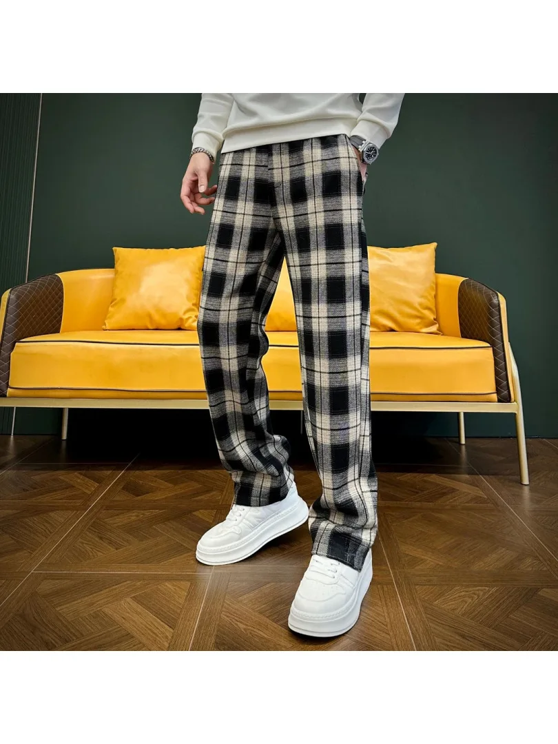 

Мужские зимние утепленные повседневные брюки в клетку из флиса, комфортные, легкие, класса люкс, для мужчин, прямого кроя, L