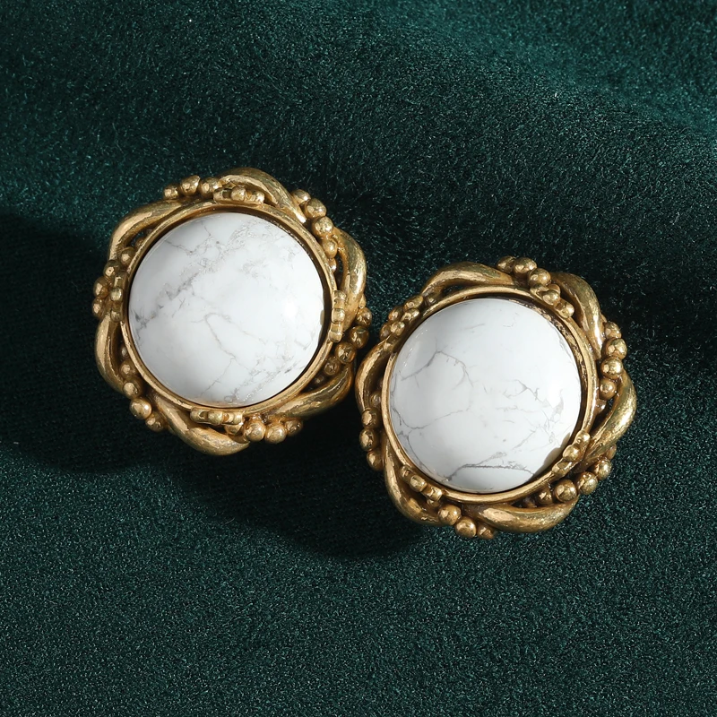 

Vintage White Turquoise Jewelry Earrings Round Flower Antique Gold Color Woman Elegant Gift Daily Formal Wedding Occasion 2025