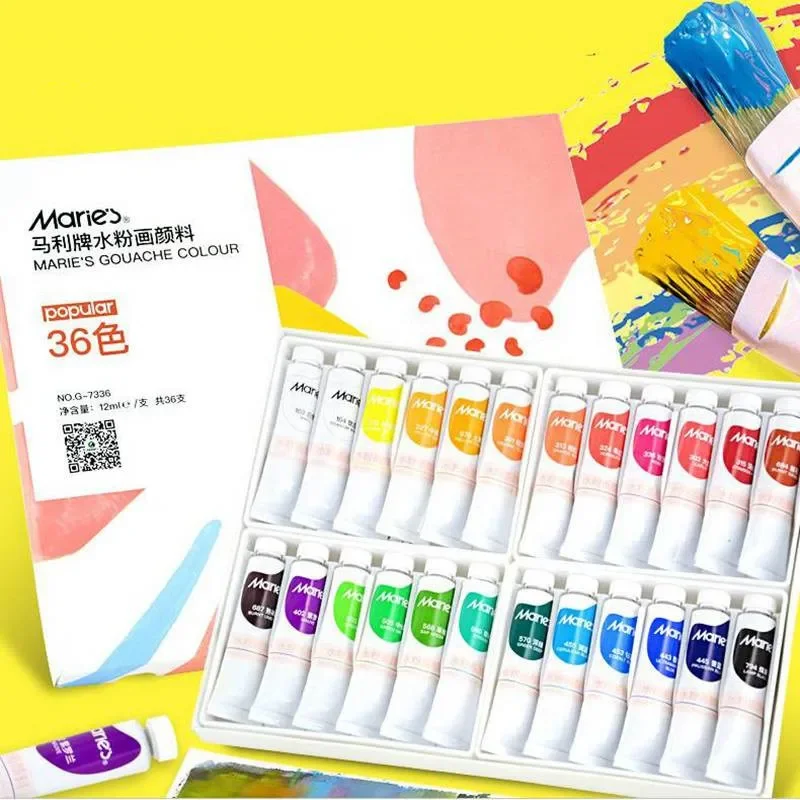 maries conjunto de tubo de pintura guache nao toxico pigmento lavavel para iniciantes pintura desenho suprimentos arte infantil 12ml 01