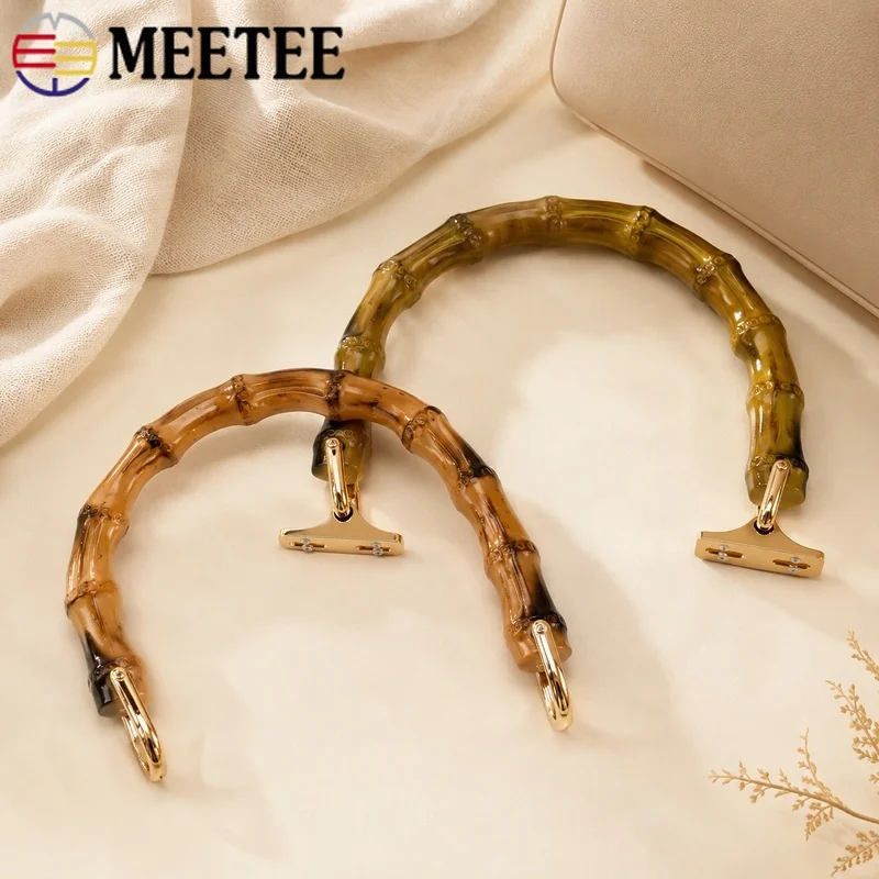 

2Pcs 10x12cm/126mm Bamboo Style Plastic Bag Handles with Metal Buckles Purse Frame Kiss Clasp DIY Leather Craft Accessory Parts