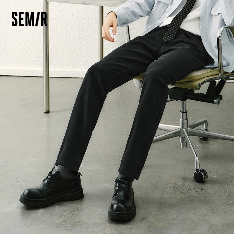 Semir الدينيم السراويل الرجال السود 2025 ربيع جديد سليم مستقيم الأزرق الجينز تنفس سترتش زيادة تأثير