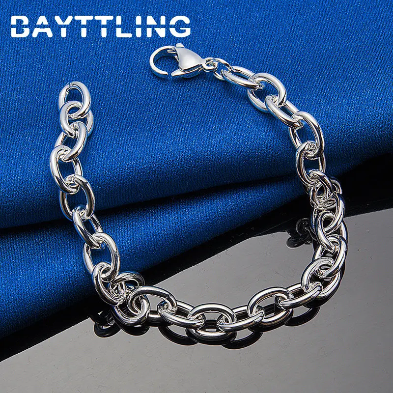 New 925 Sterling Silver Men\'s Bracelet Simple Hip Hop 8 Inches Chain For Women Charm Wedding Party Fashion Jewelry Bracelet