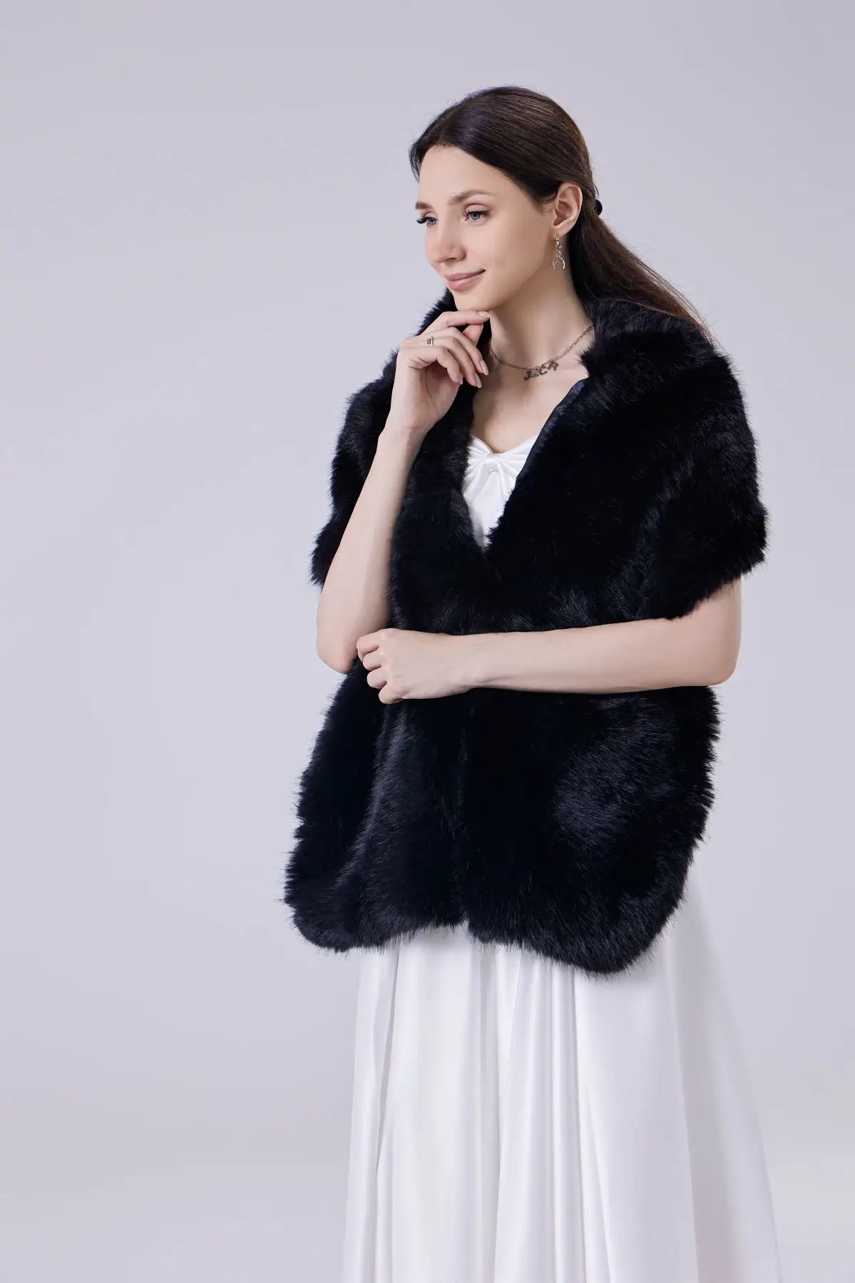 A Handmade Pure Color Imitation Fox Fur Women\'s Dress Cheongsam Cloak Shawl Outdoor Warm Scarf