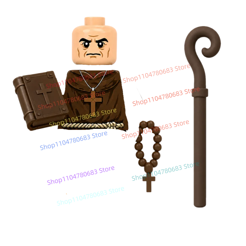 New MOC Mini Figure Rosary Scepter Monastery Bible Monk Building Toy Collectible Display Holiday Gift
