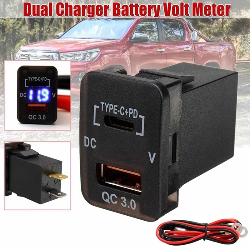 Chargeur USB de voiture 30x20mm QC3.0, Charge rapide, avec adaptateur PD Type C, pour Toyota