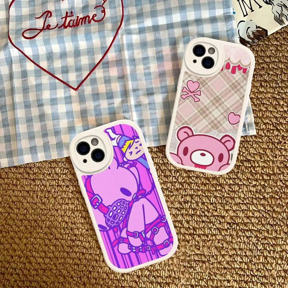 Cartoon G-gloomy Bear Handyhülle für iPhone 16 15 14 11 12 13 Pro Max Plus Rückseite Lederhülle