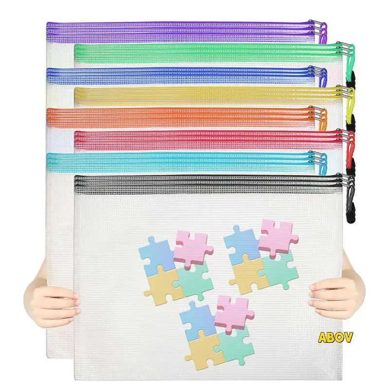 

24 шт., сетчатые сумки на молнии, 8 цветов, многоразовые прозрачные дорожные сумки для организации настольных игр, офиса, дома, школы, принадлежности