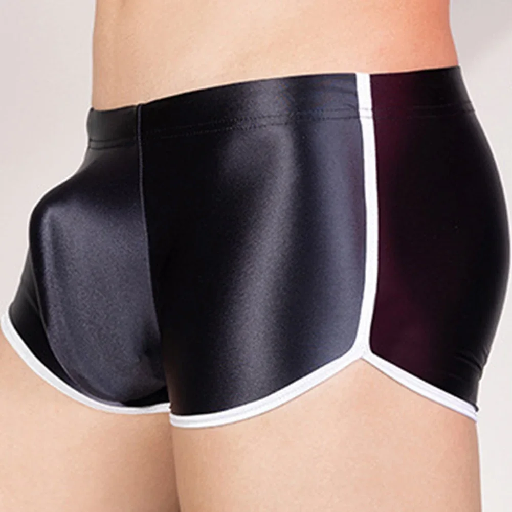 Mens Glossy Oily Shorts Elastic Stretch Underwear SoftThin Panties Breathable Underpants Smooth Lingerie Elasticity