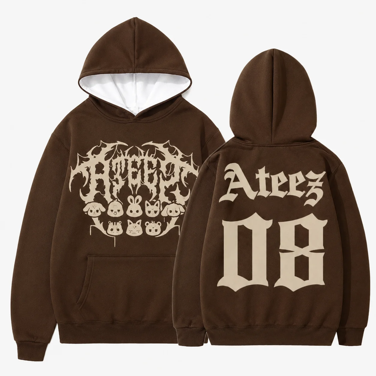 Männer Frauen Kinder ATEEZ Polyester Hoodie Doppelseitiger Druck Kpop Fan Merch Kapuzenpullover Niedliches Cartoon-Maskottchen Gothic Grafik – Detail 7