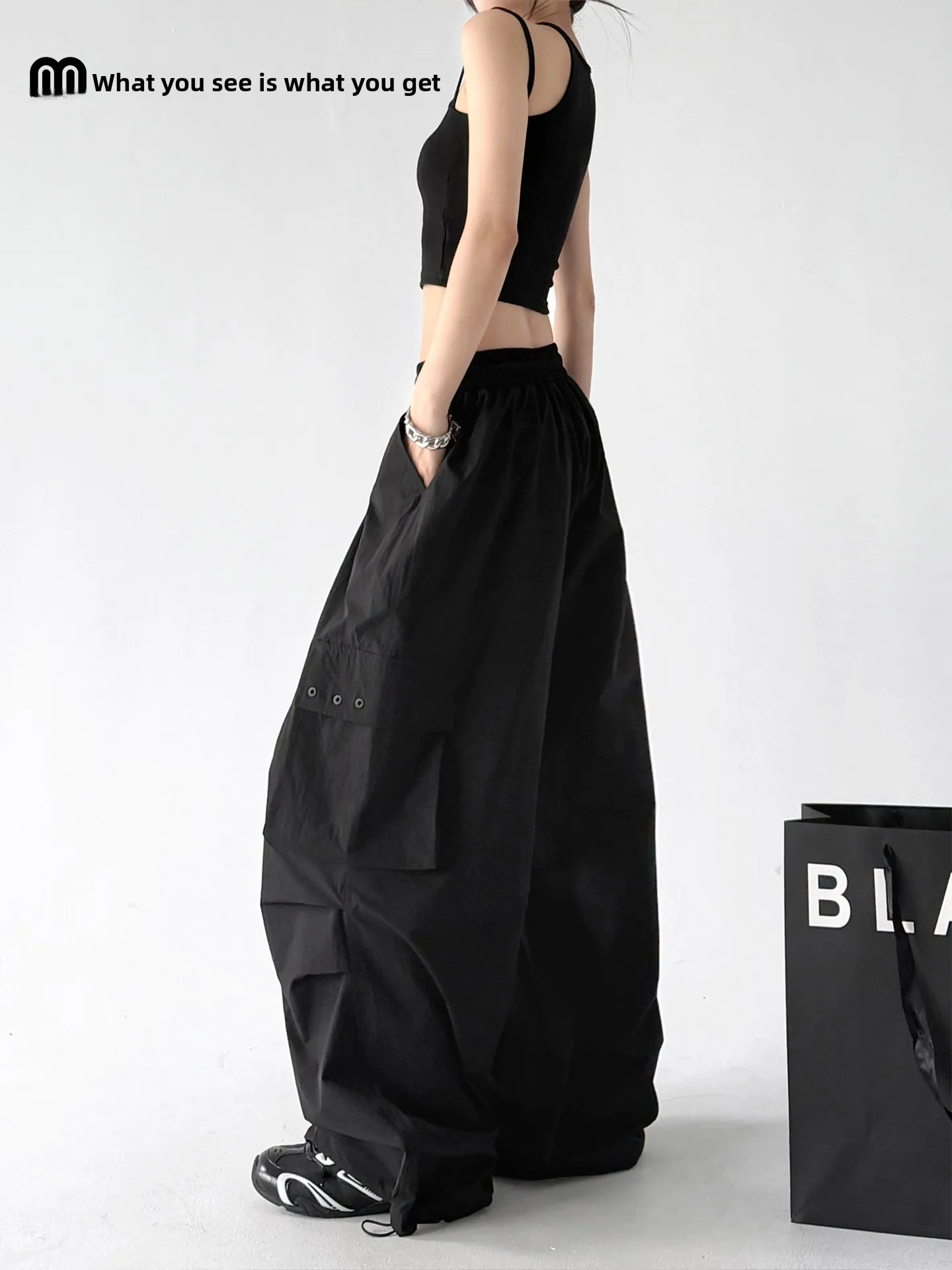 

Outdoor Climbing Quick Dry Pants Women's Summer New Style Casual Wide Leg Pants Black Loose Sports Wind Workwear Trousers