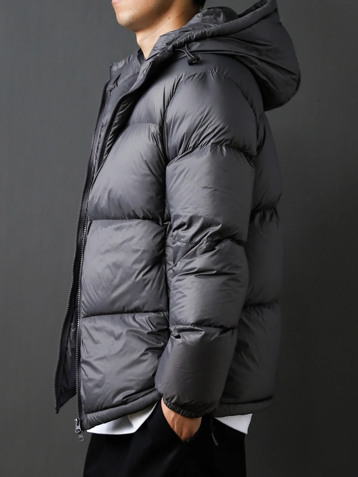 

Loose Fit Du down Jaet Men's Thiened Hooded Padded Coat Youth Faion White Du Feather Autumn Winter Outerwear