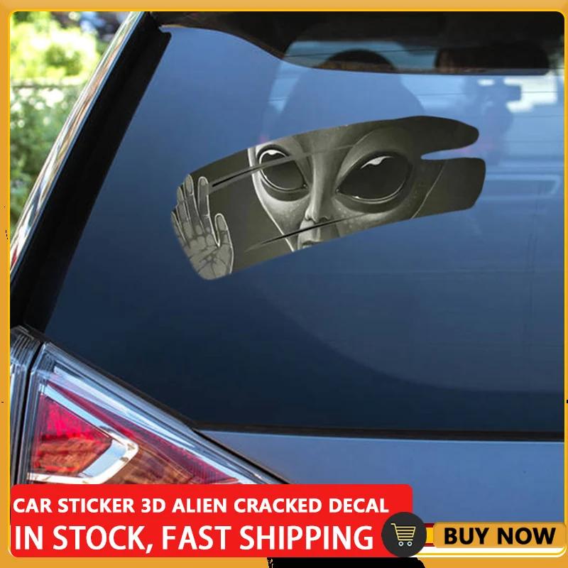 

3D Alien Cracked Car Sticker Cool Self-Adhesive PVC Vinyl Auto Racing Decal For Covering Scratches & Pull Flowers11.8 X 7.87 in
