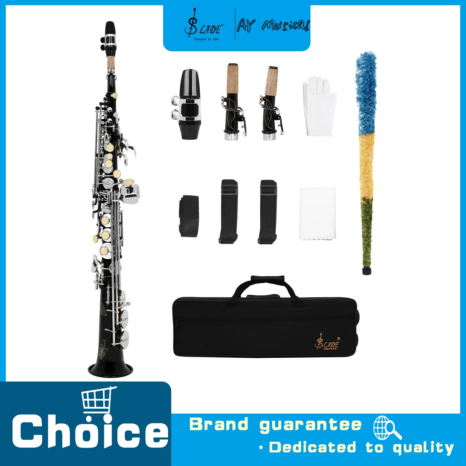 SLADE S77 B-flat Straight Soprano Saxophone Brass White Shell Keys with Silver Plated Keys for Musical Instrument Performance