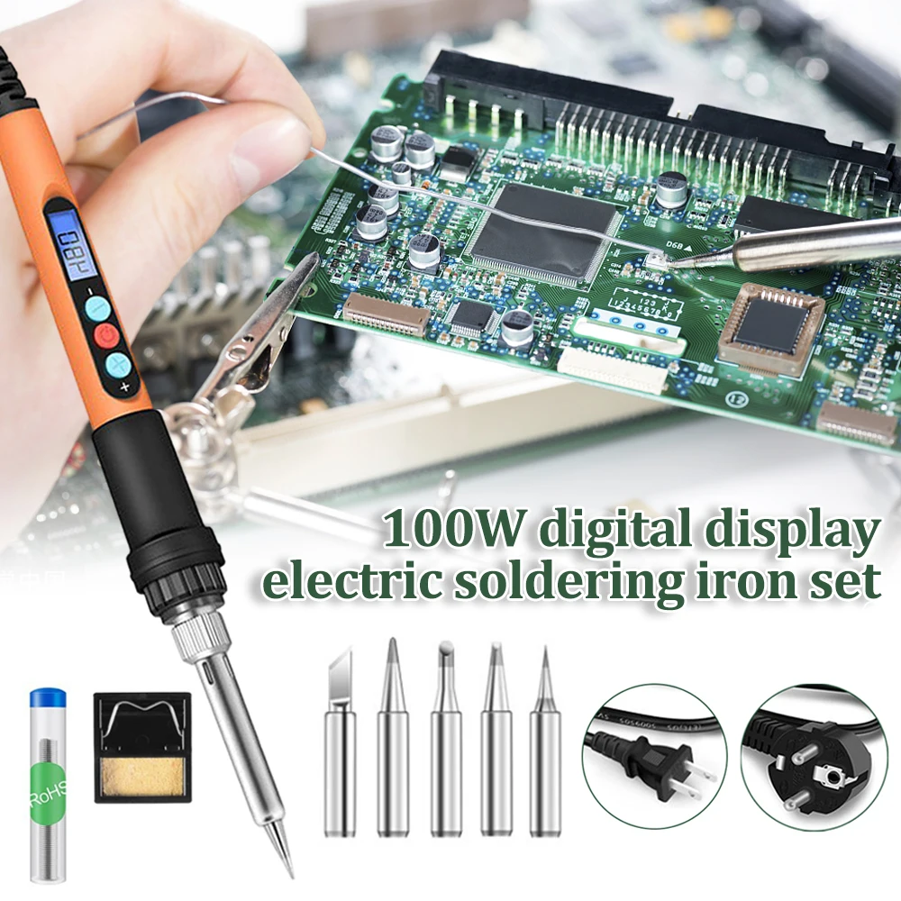 

Electric Soldering Iron 220V/110V/100W Adjustable Temperature Welding Solder Rework Station Ceramics Heat Pencil Tip Repair Tool