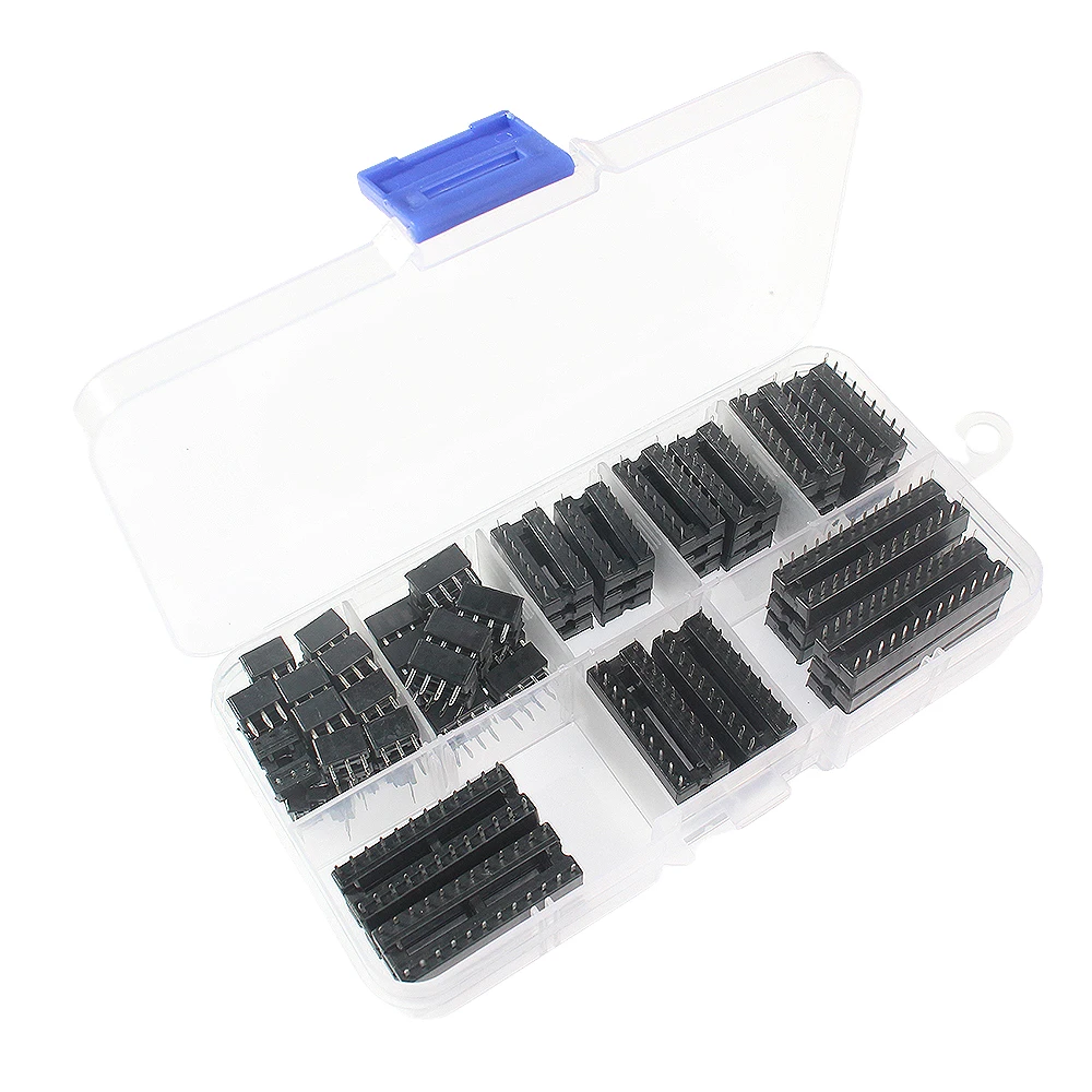 66Pcs/box DIP 6 8 14 16 18 20 24 28 Pin Electronic IC Socket Sample Kit Adapter Soldered Socket Kits 8 Flat Pin IC Connectors