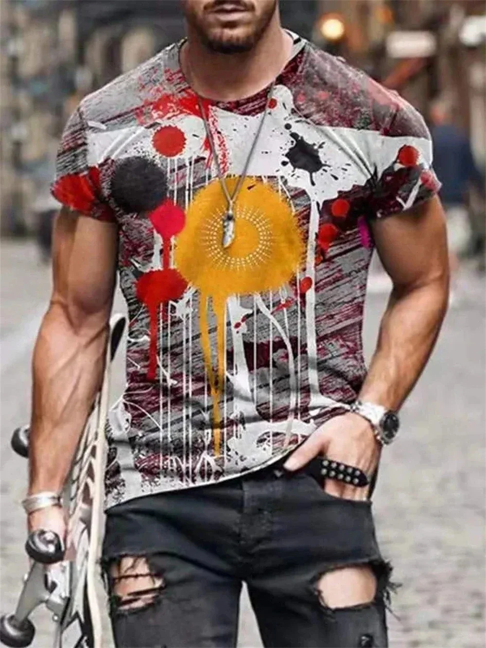 

Summer Round Neck Cool Oversize Muscle Streetwear Clothing T Shirt Tops New Hot Sell Men's T-Shirt 3D Vintage Print T Shirts