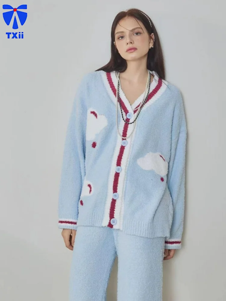 New Soft Half-side Velvet Pajamas Women's Autumn and Winter Sweet Cardigan Outer Wearing Warm Home Clothes