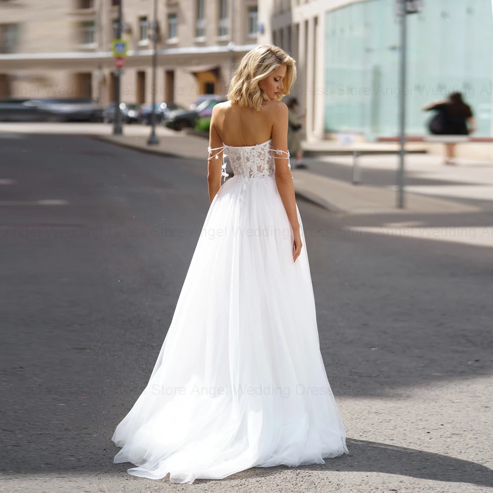 ANGEL Civil Applique Wedding Dresses 2024 Backless Side Split A-Line Bridal Gowns Sleeveless Sweetheart Tulle Vestidos