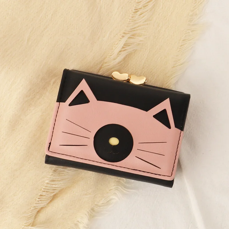 

Cute folding card case for ladies and students, multi-functional cat-patterned coin purse,carteras mujer de lujo,billetera mujer