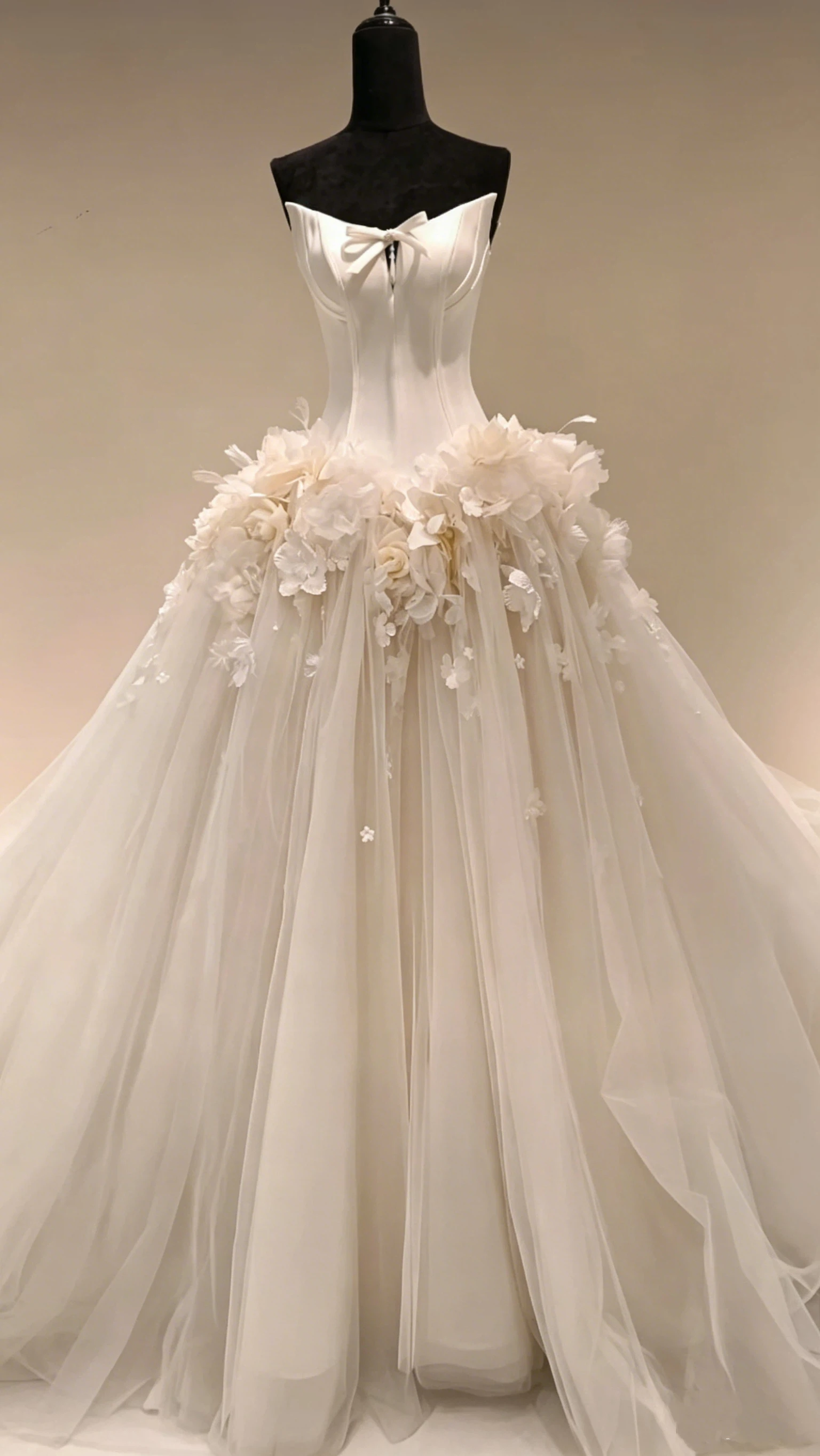 Strapless Sweetheart Wedding Dress Bow Detail 3D Floral Appliques Tulle Ball Gown Chapel Bridal Gown Vestido De Novia Customized