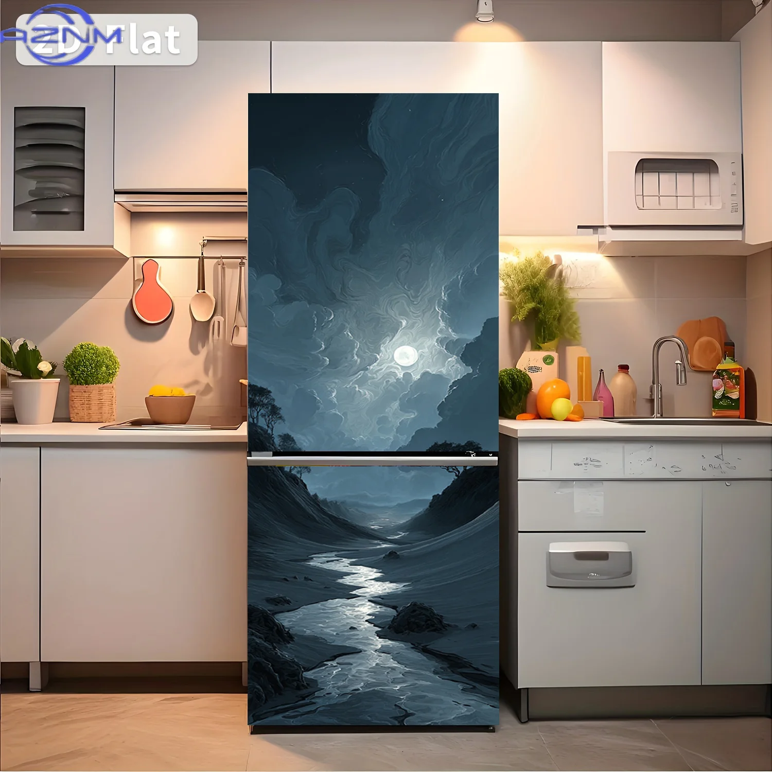 1pc of Refrigerator Sticker,, Featuring a Moonlit Stream Design, Self-Adhesive Wall Decoration Suitable for Cabinets And Wardr