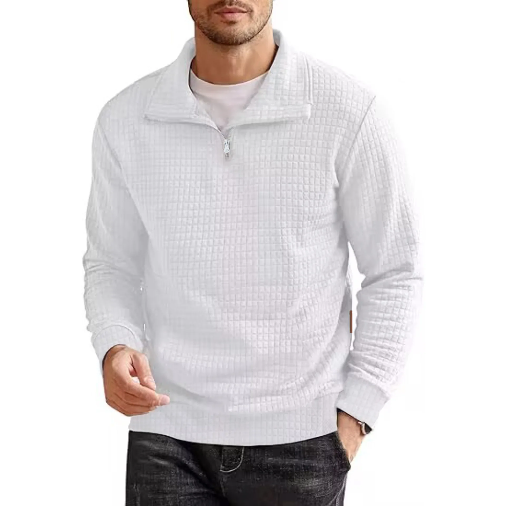 

Men's Zipper Design Pure Color Stand Collar Flannel Sweatshirt Casual Long Sleeve Shirt Comfortable Breathable for Spring Autumn