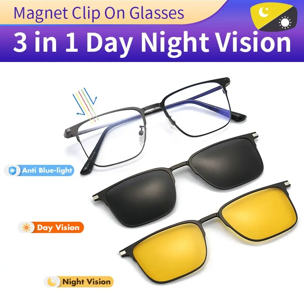 

Glasses Clips Magnetic Glasses Anti-Blue Light Glasses with Magnet Clip On Sunglasses Lenses 3 In 1 Glasses Set Polarized