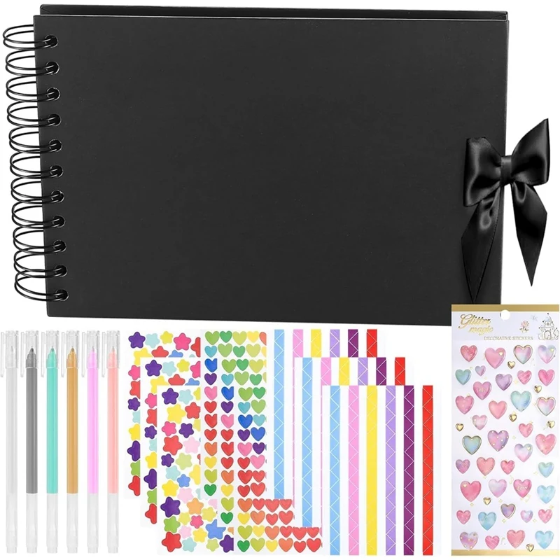 Álbum de recortes preto pequeno, álbuns de fotos para aniversário de casamento, viagem, formatura, scrapbook, com acessórios diy-SPMI