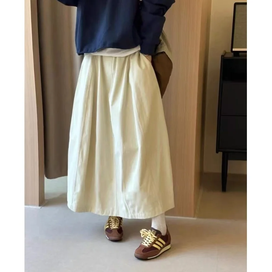 

Retro Japanese Sle A-Line Midi Skirt Women's Loose Fit Summer New High Waist Slimming Gown Sle Cotton Blend Skirt