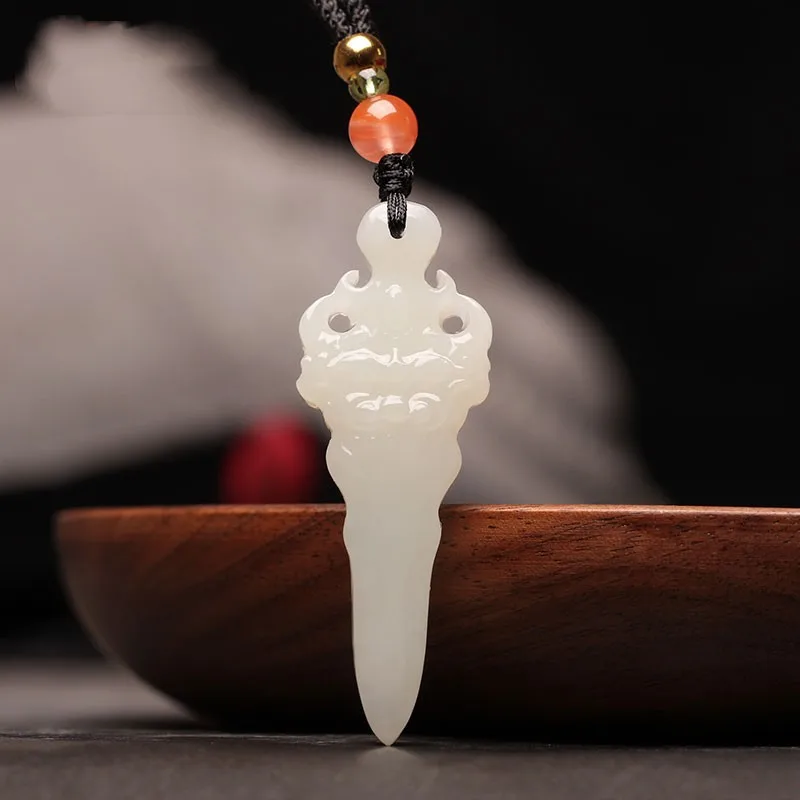 Hotan Animal Face Sword Pendant Men And Women, Protective Necklace, Personal Amulet, Jade Talisman