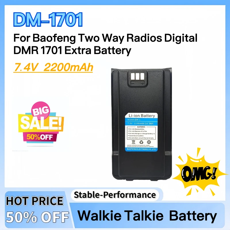 

New 2200mAh DM-1701 Walkie Talkie Li-ion Battery Rechargable Batterior For Baofeng Two Way Radios Digital DMR 1701 Extra Battery