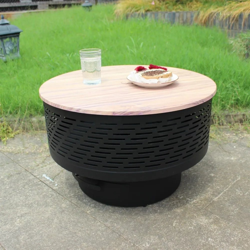 

26" Wood Burning Fire Pits with Grill & Lid, Fire Pit Table for Outside with Waterproof Cover & Fire Poker, Outdoor Firepit.