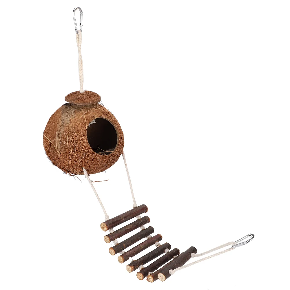 Bird Coconut House with Climbing Ladder Versatile Hamster Breeding Nest Natural Coconut Hideaway Toy House