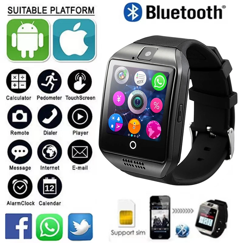 

Reloj Q18 Bluetooth Camera Smart Watch 2023 With Touch Screen Support TF Sim Card Smartwatch Android Men Women Wearable Watch