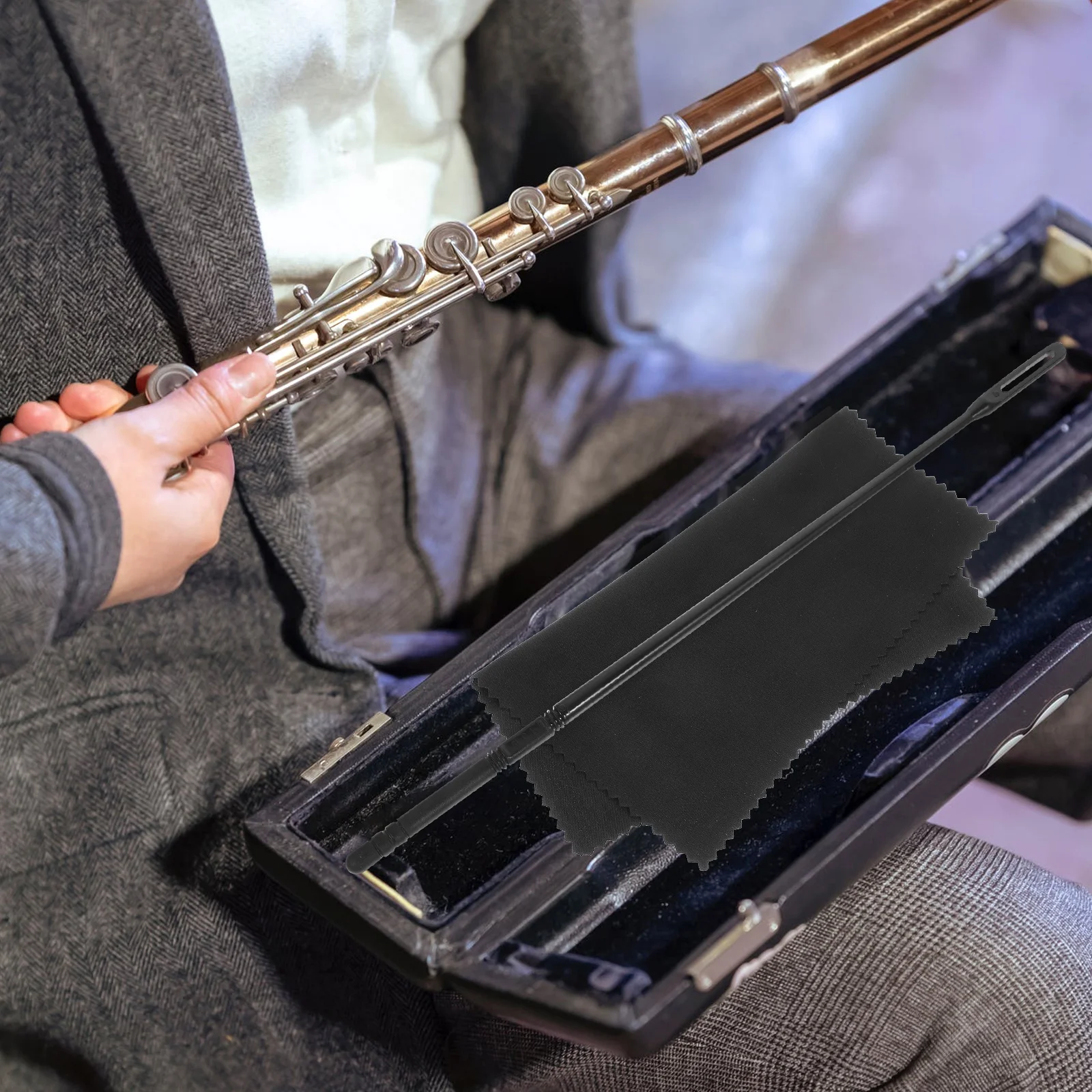 

1 set Flute Cleaning Rod With Microfiber Cloth For Instrument Maintenance Universal Flute Cleaning Kit Accessory For Musicians