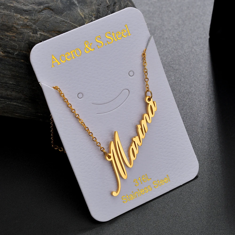 UZone Personalized Custom Name Necklace Gold Color Customized Nameplate Stainless Steel Choker Necklaces For Women Anniversary