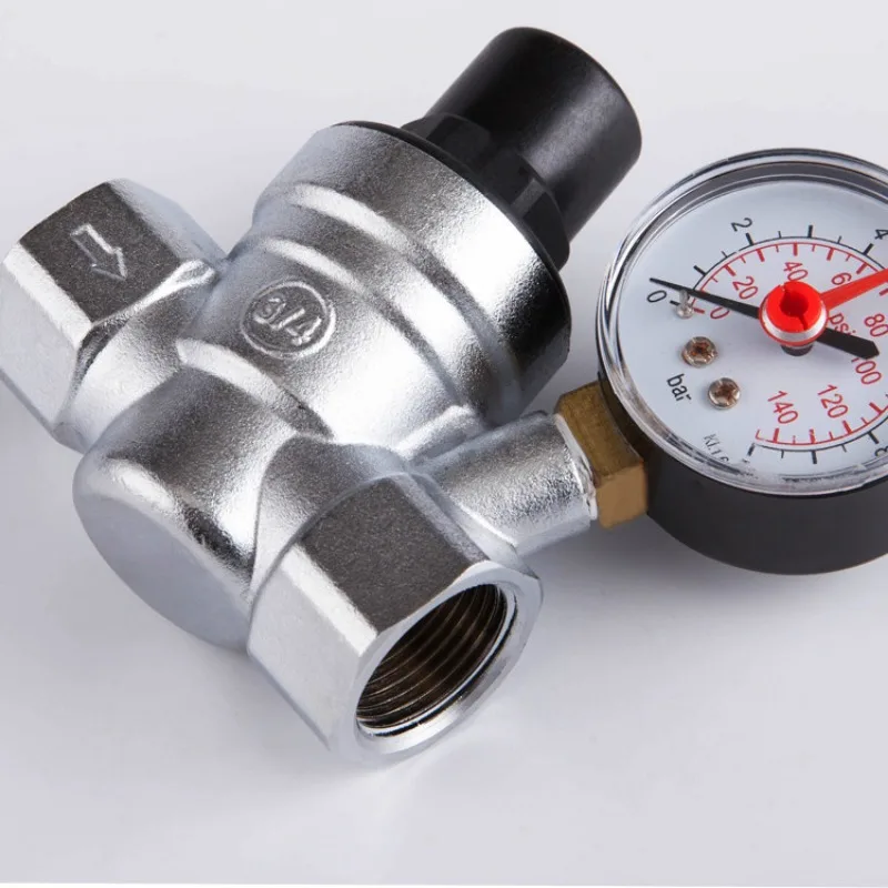 High‑rise Residential Water Pipeline Pressure Control Hardware, Brass Chrome Plated Angle Relief Valve With Built‑in Gauge