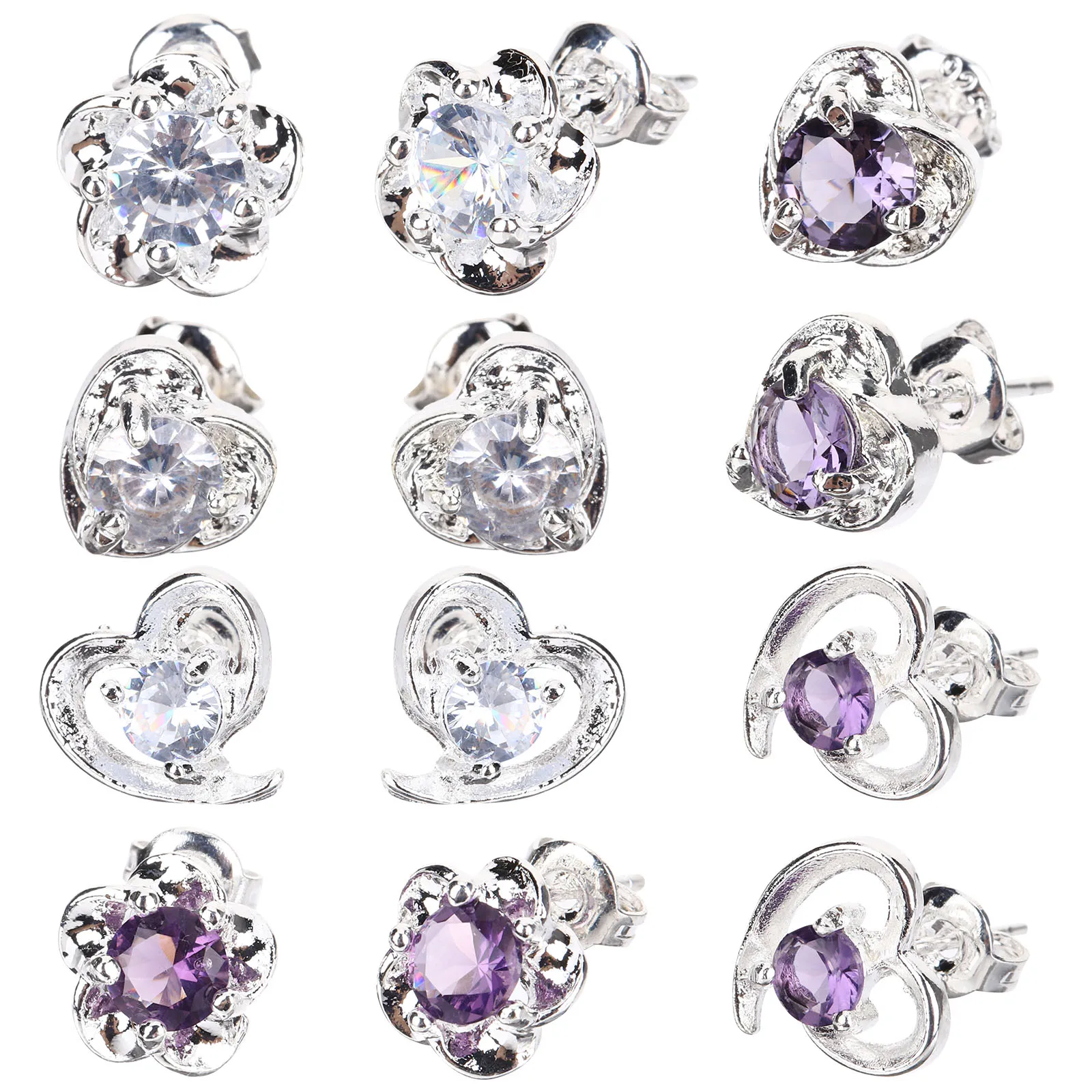 

Heart Shaped Amethyst Stud Earrings Zirconia Flower Dolphin Jewelry Alloy Women Accessories Fashion Popular Trendy