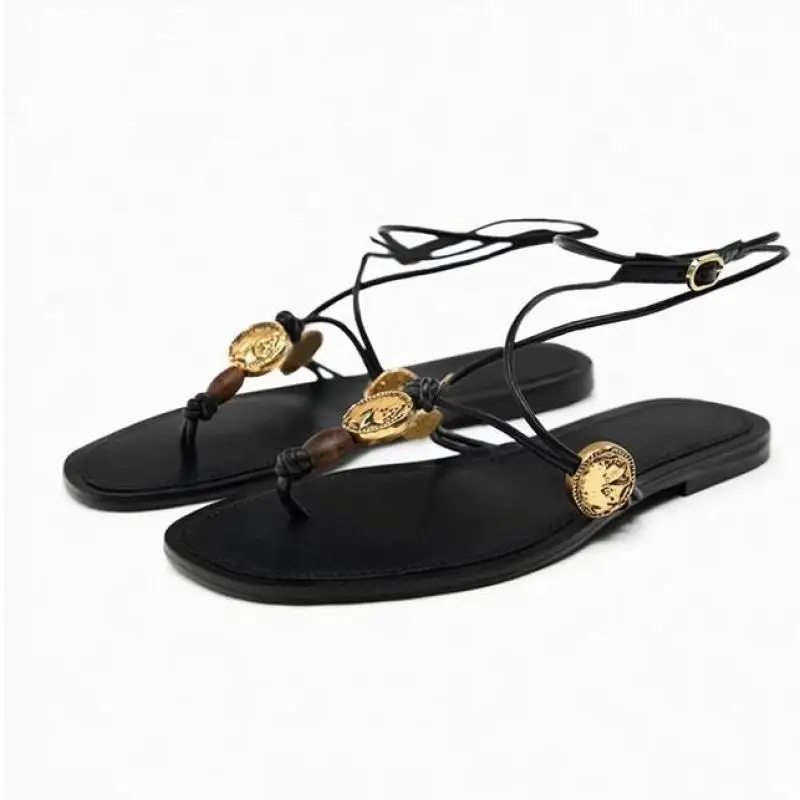 2024 Summer Women's Sandals Casual Ankle Strap Flats Sandalias Femininas Holiday Bohemian Buckle Roman Beach Shoe Flip Flops