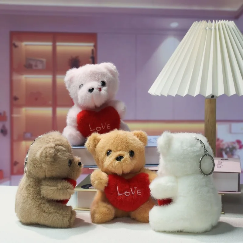 1-10PCS Cute Cartoon Bear Plush Toy Hugging  Heart Soft Stuffed Animal Doll Bag Pendant Keychain  ForCompanions Gifts