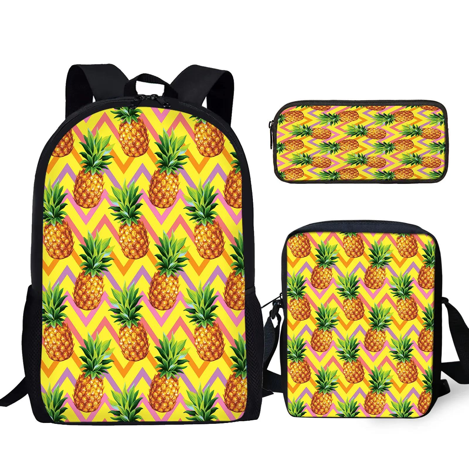 Imagem -02 - Fruit Pineapple Print School Bolsa Grupo Listra Colorida Mochila para Estudante Laptop Adolescente Livro Didático Casual Pcs