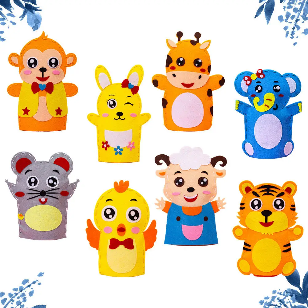 8Pcs Hand Puppet Material Bag Kids Education Creative DIY Sewing Craft Kit Cartoon Style Early Brain Development