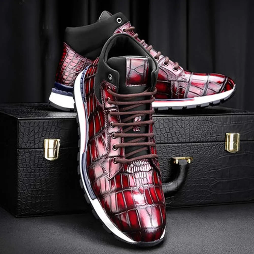 hanlante new  crocodile  Leather shoes  male  Leisure shoes  trend  lace-up  Round head  leisure Men's shoes brush color