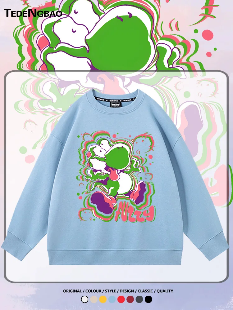 

Super Printed round Neck Sweatshirt Autumn Winter Men's Thin Fleece Student Top Youth Fashion Cotton Polyester