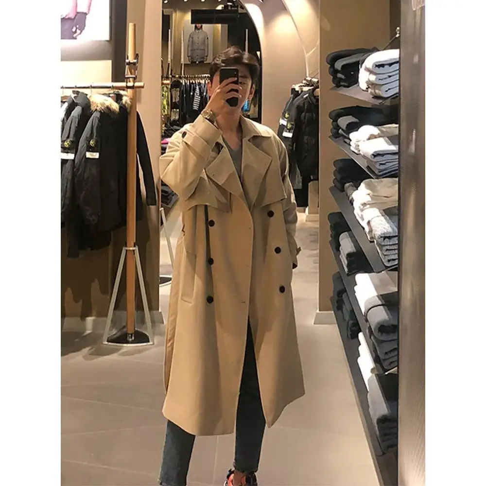 

Мужское пальто Utili Sle, длинный плащ, корейское пальто Faion Haome длиной до колена, Briti Sle, хлопок, 00% мужское пальто