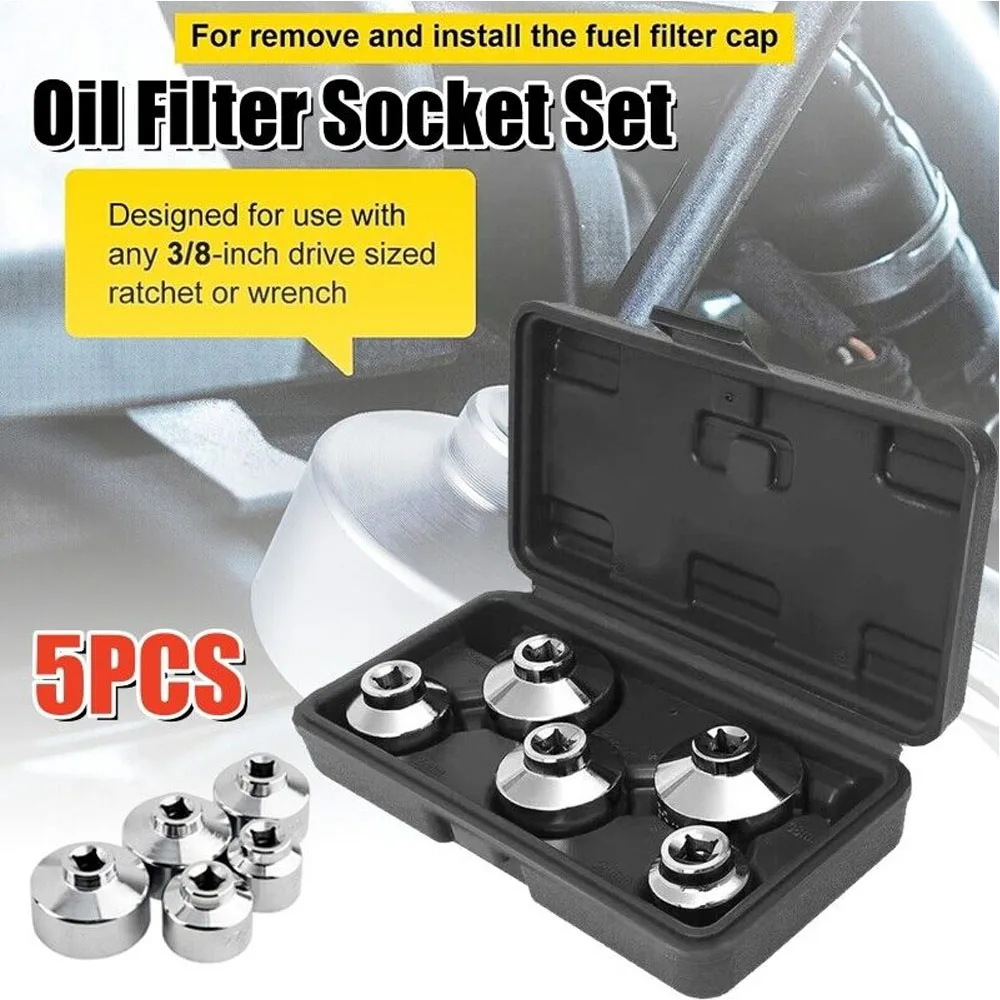 5pc Oil Filter Socket Set Heavy Duty 3/8